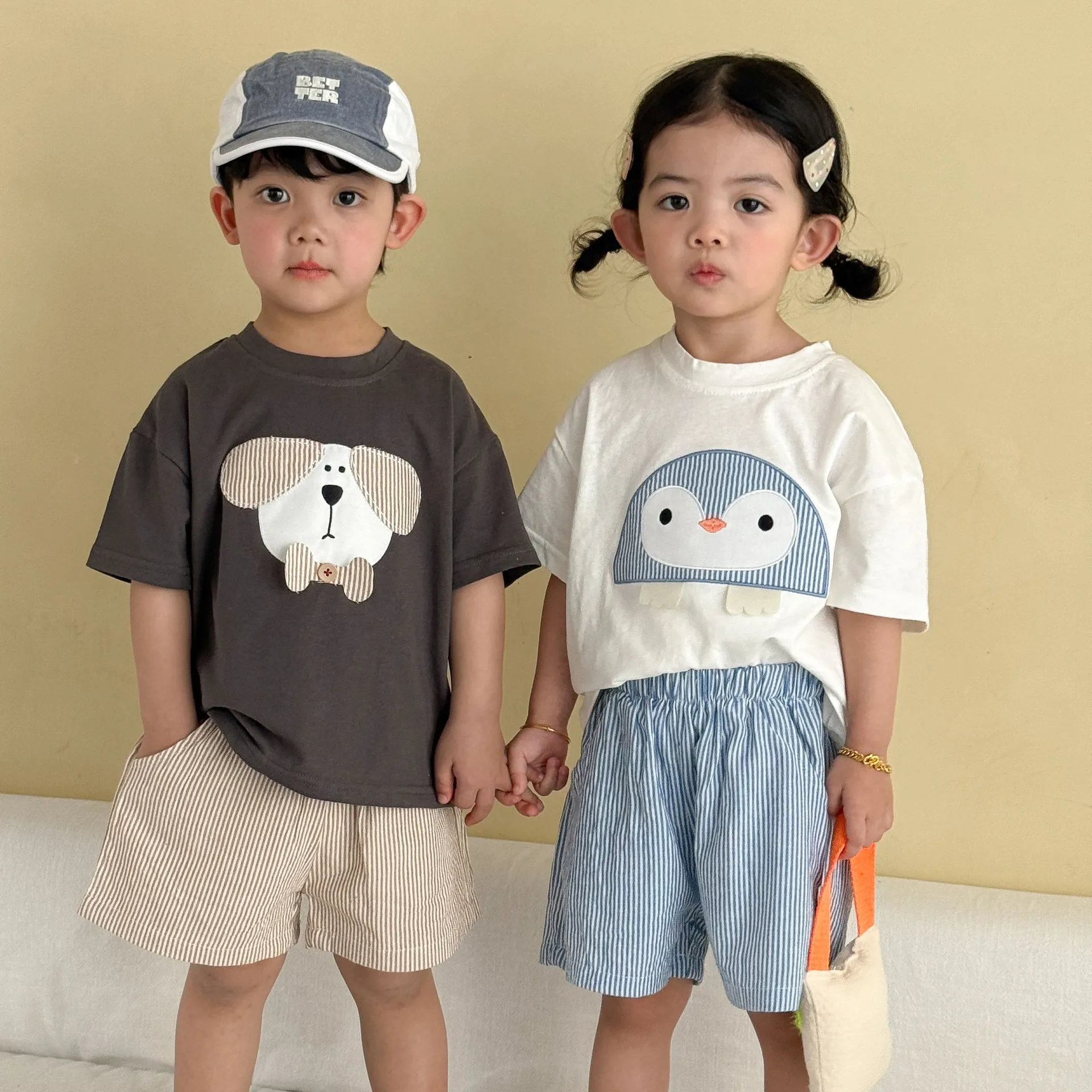 

2026 Summer New Children Short Sleeve Clothes Set Boys Cartoon Print T Shirts + Shorts 2pcs Suit Kids Girls Casual Loose Outfits