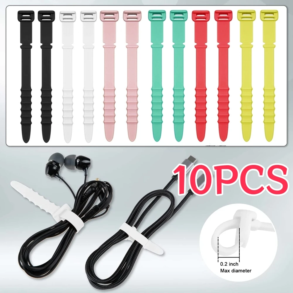 

10/5/pcs Reusable Soft Silicone Fastening Cable Ties Cord Organizer for Earphone Mouse Cable Winder Portable Wire Organizer