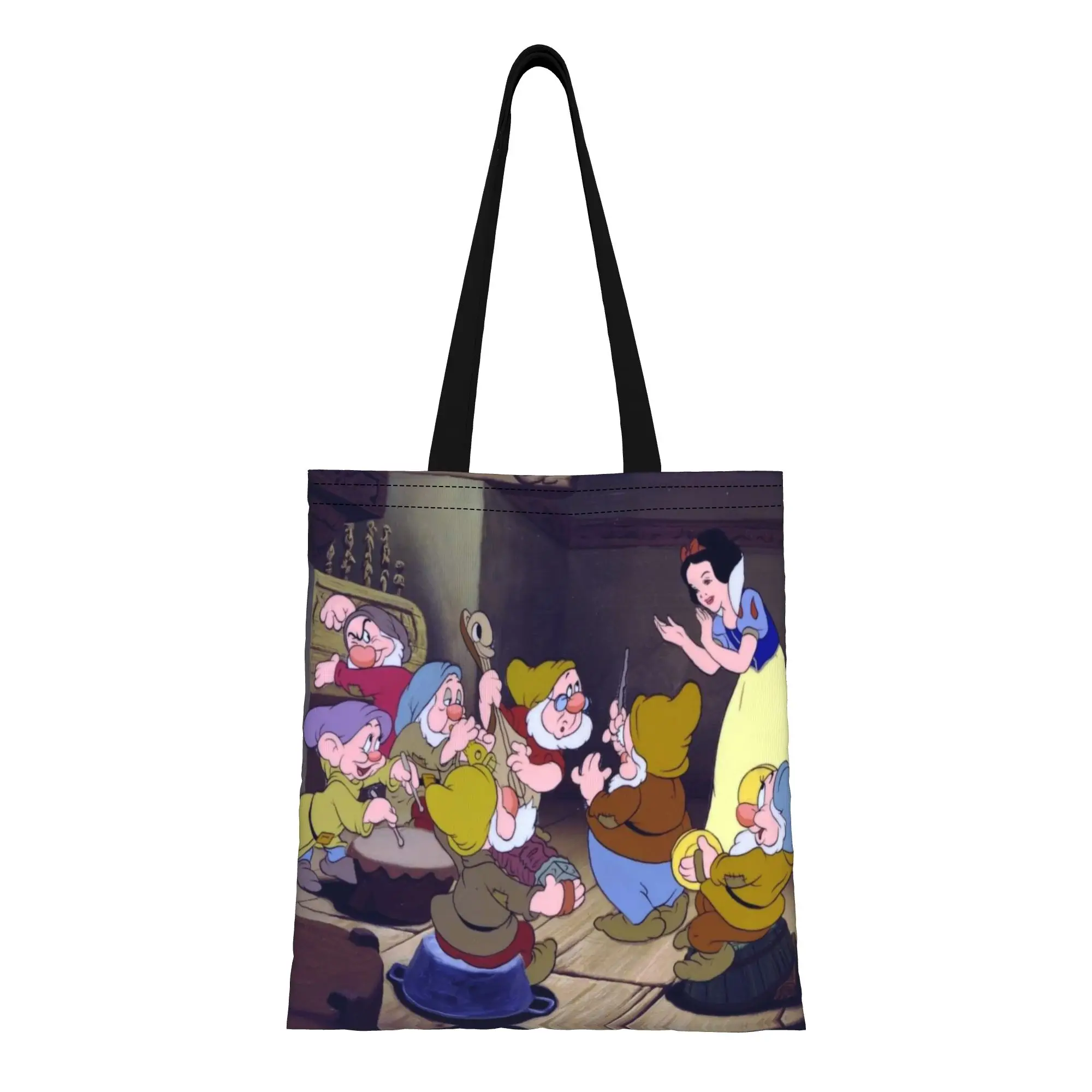 

Сумка-шоппер из холщовой ткани «Белоснежка и семь гномов» для женщин, с ручками, для школы и повседневного использования.