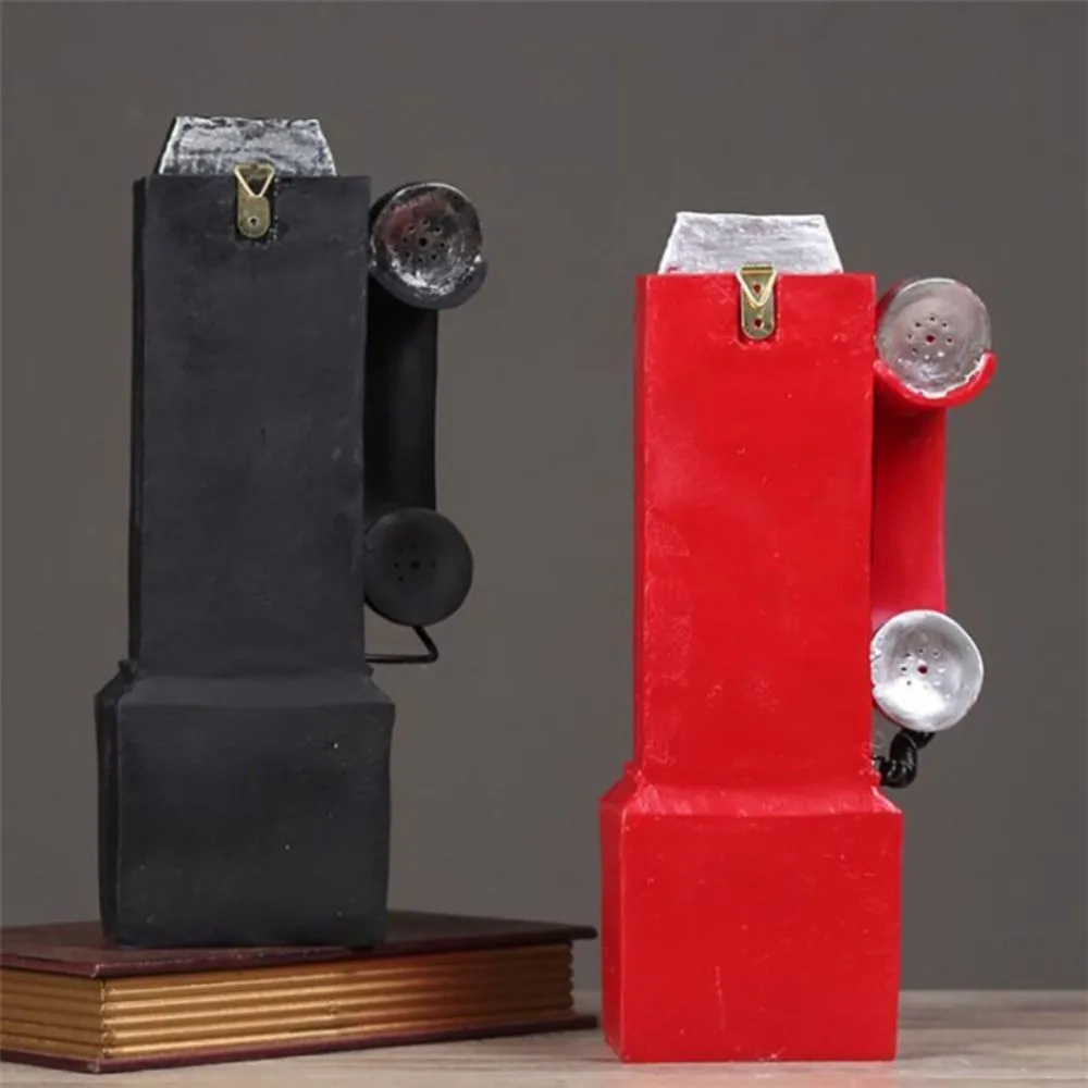 Creative Vintage Telephone Model Old-fashioned Resin Telephone Ornament Rotary Wall-Mounted Booth Telephone Figurine Bar