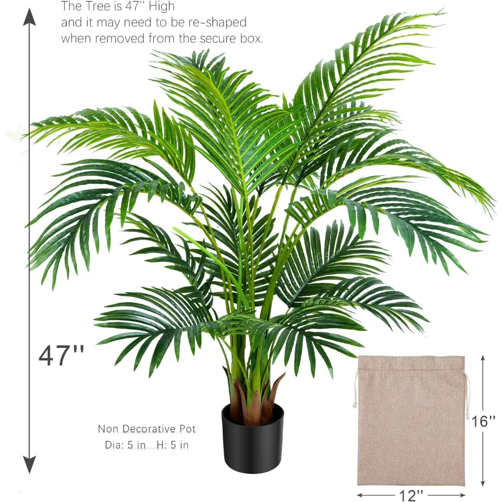 نبات نخيل أريكا الاصطناعي بطول 4 أقدام، عبوتان في وعاء، شجرة حرير النخيل المزيفة في الأماكن المغلقة والخارجية، ليتسينس، عمر 47 بوصة #4