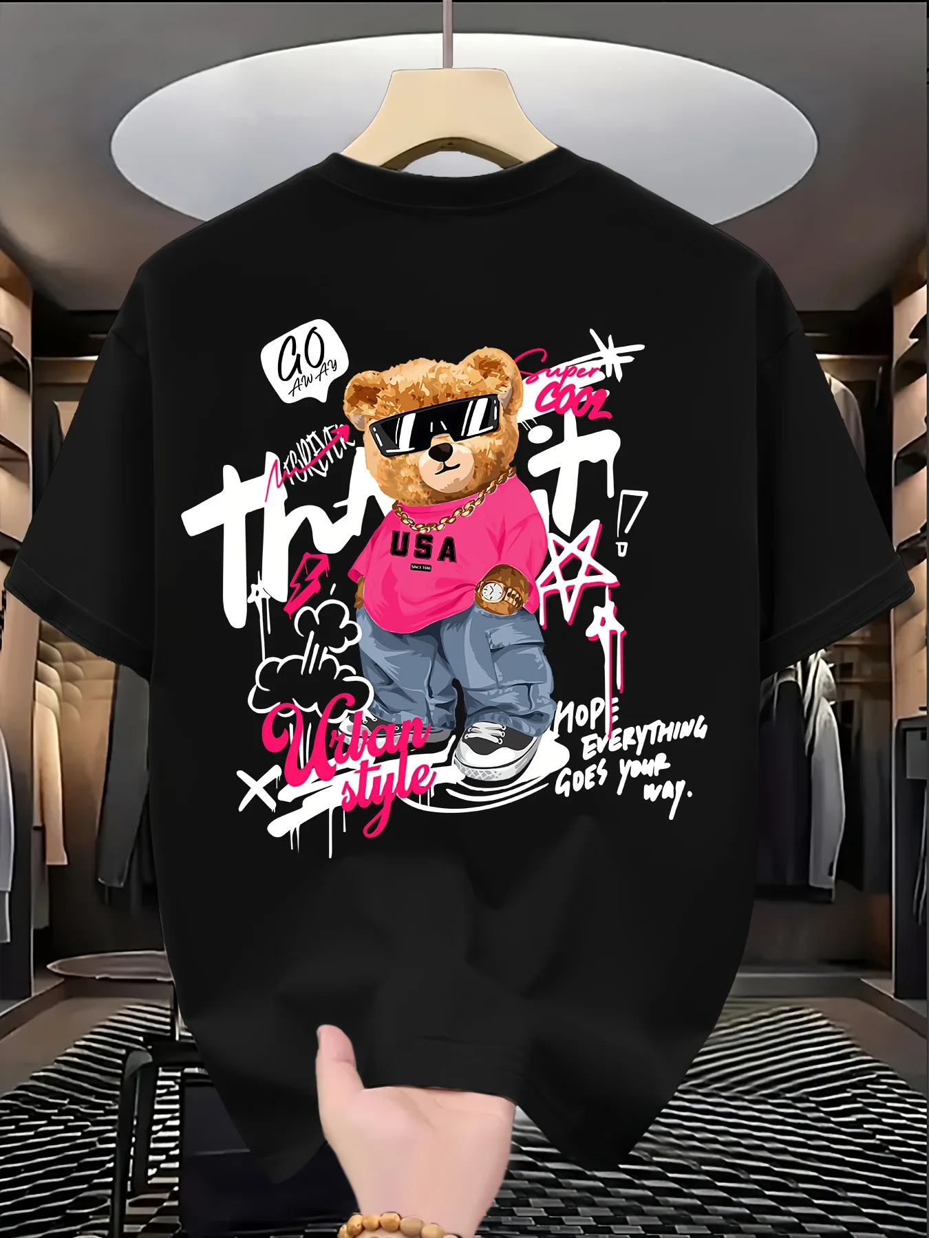 Cute Bear Print T-Shirt 100% Cotton O-Neck Short Sleeve Summer Casual Mens T-shirt Streetwear
