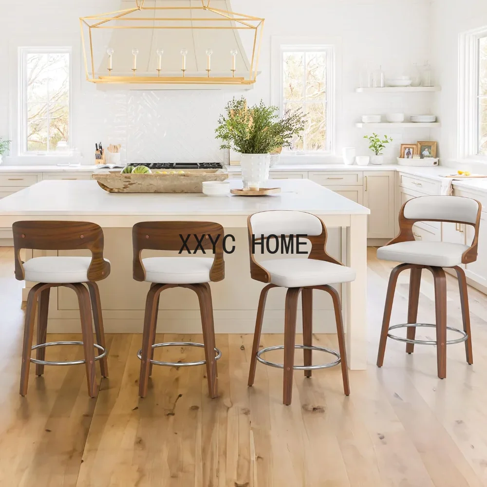 

Barstools, Counter Height Bar Stools, 26" Faux Leather Swivel Counter Stools, Mid Century Bar Stool Set of 4