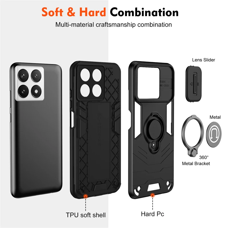 Car Magnetic Holder Shockproof Armor Case For Xiaomi Poco X6 Pro Slide Camera Cover For PocoX6 PocoX6pro Poko Little X 6 X6Pro