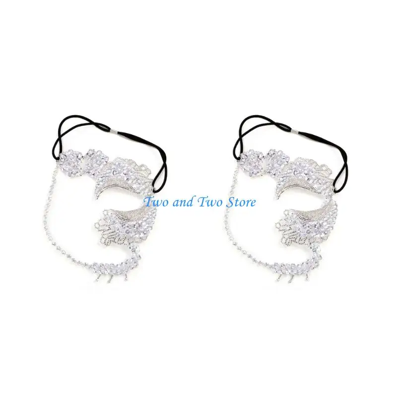 HX6F High Quality Rhinestones Embellished Half Mask for Masquerades Event