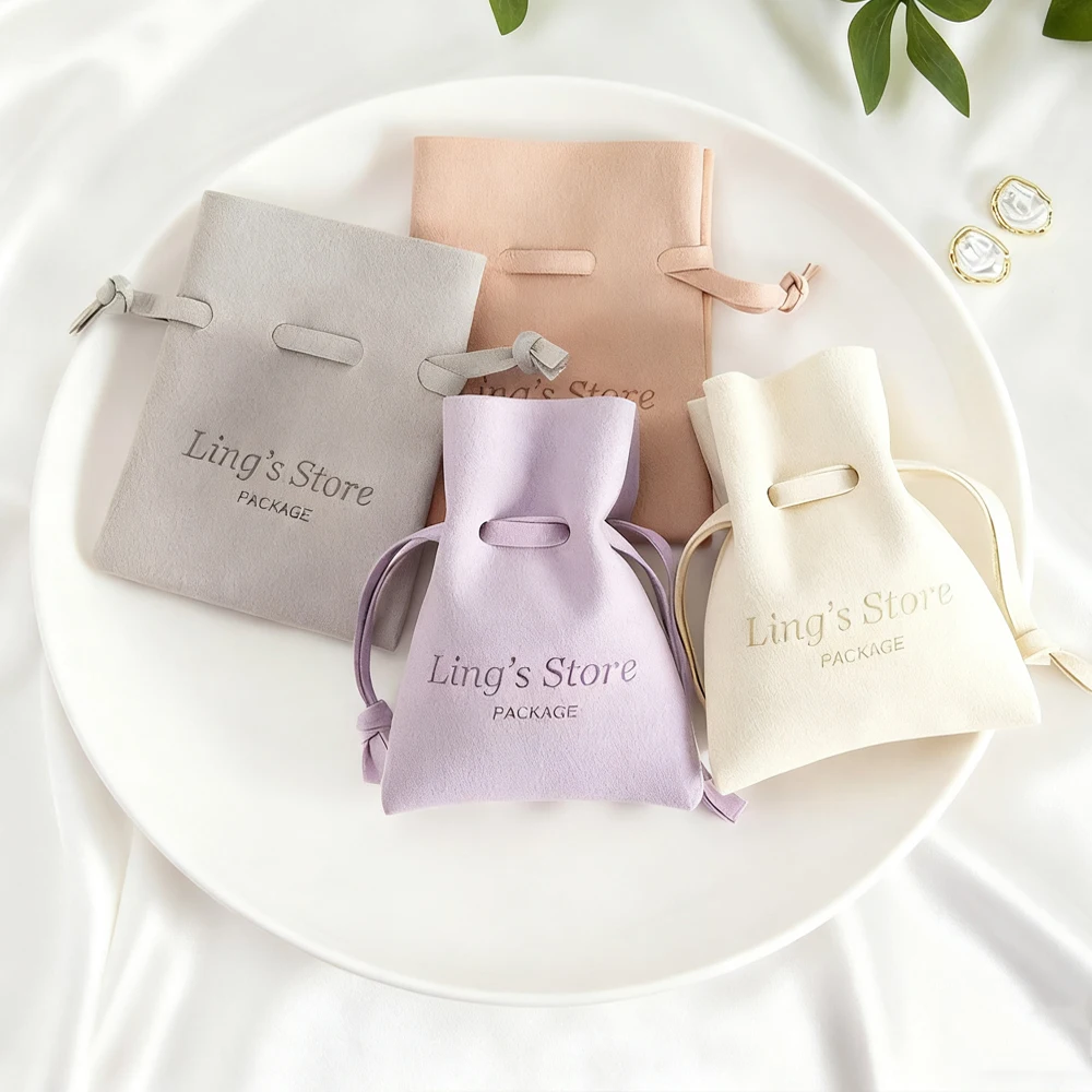 

50Pcs Personalized Custom Logo Microfiber Drawstring Storage Bag Mini Compact Candy Gift Pouch Earrings Rings Bracelet Packaging