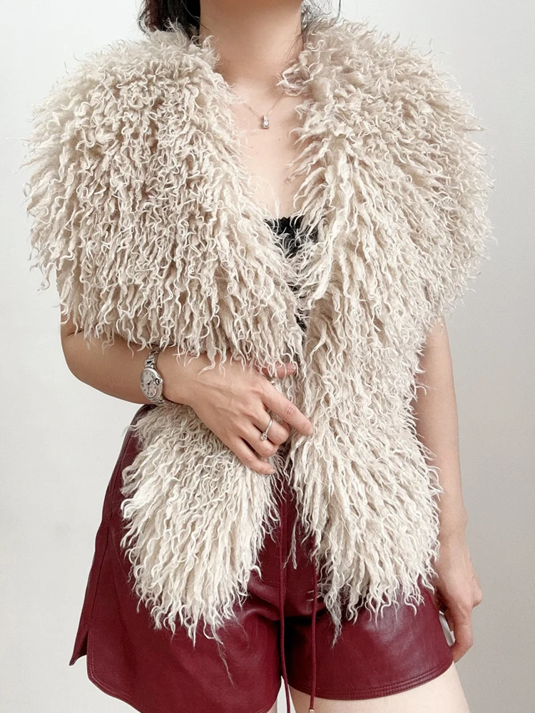 Streetwear Faux Curly Fur Sleeveless Vests for Women Jackets 2026 Autumn Winter Fashion Slim Sexy Open Back Furry Gilet Female