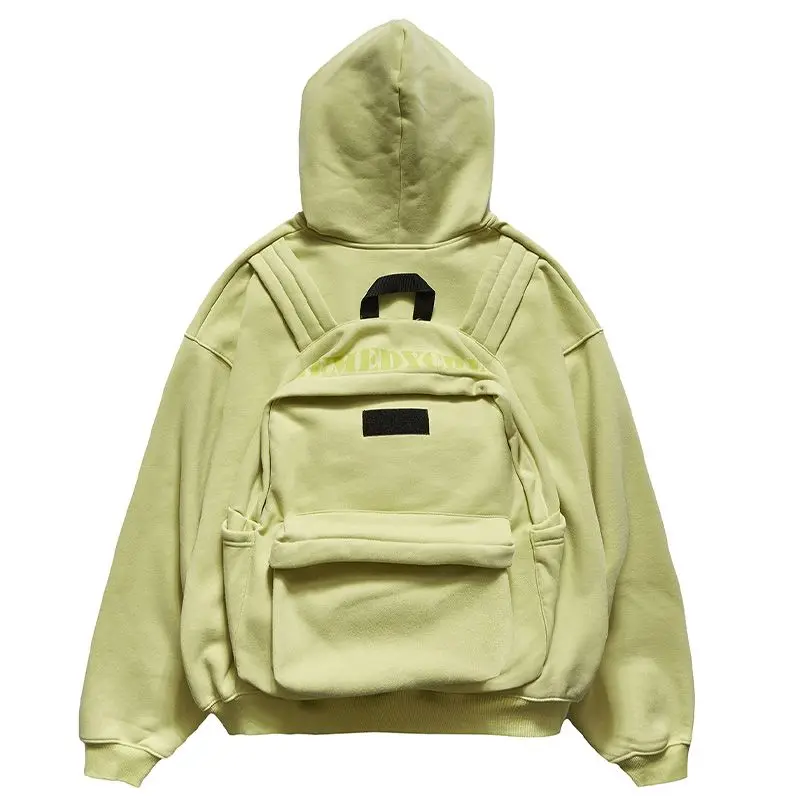 Unisex American Street Style Hooded Cardigan Sweatshirt, Loose Open Front Backpack Design Casual Outerwear for Daily Clothing