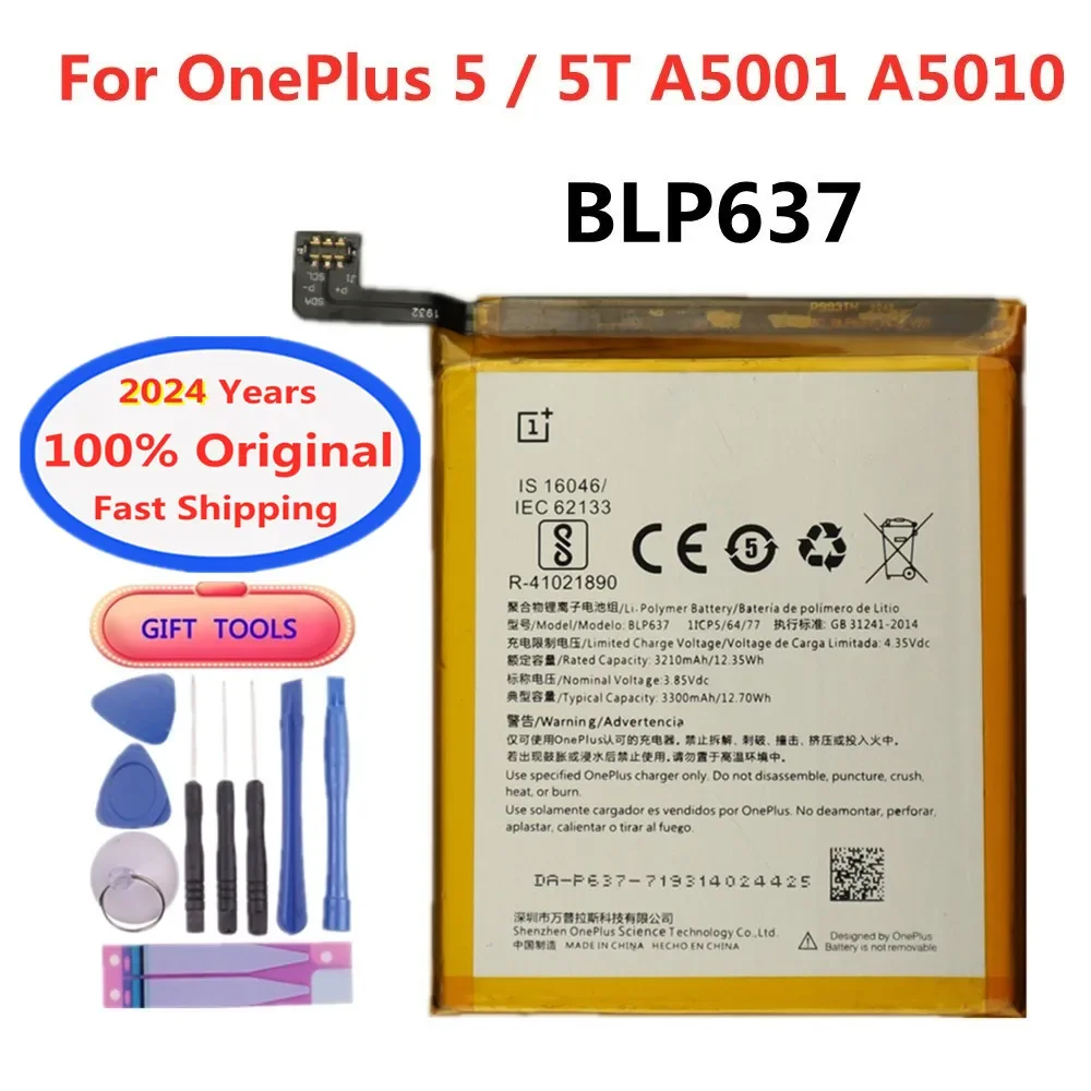 

2024 Years New BLP637 1+ Original Battery For OnePlus 5 A5001 One Plus 5T A5010 3300mAh Genuine Phone Batteries Bateria + Tools