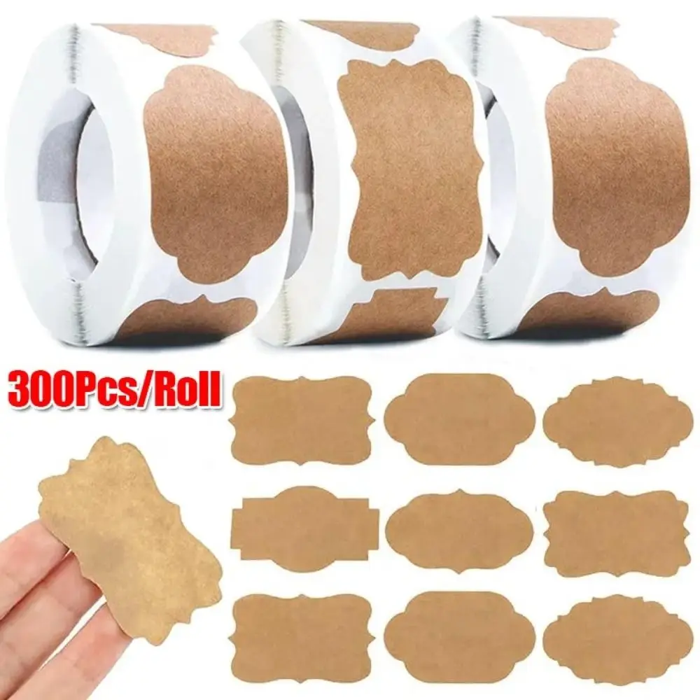 300Pcs/Roll Multifunctional Self-adhesive Kraft Paper Stickers Organizer Label Brown Gift Tags DIY Baking Sticker