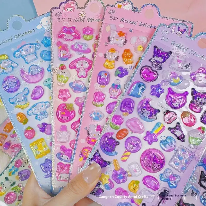 Cartoon Kuromi My Melody Cinnamoroll 3D Embossed Three-Dimensional Stickers Mobile Phone Decoration Holiday Gift