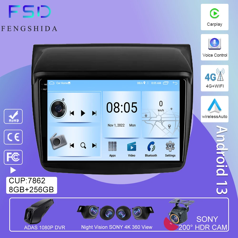 Android 13 For Mitsubishi Pajero Sport 2 L200 Triton 2008-2016 Car Radio Multimedia Player Navigation Stereo GPS 5G NO 2 DIN DVD