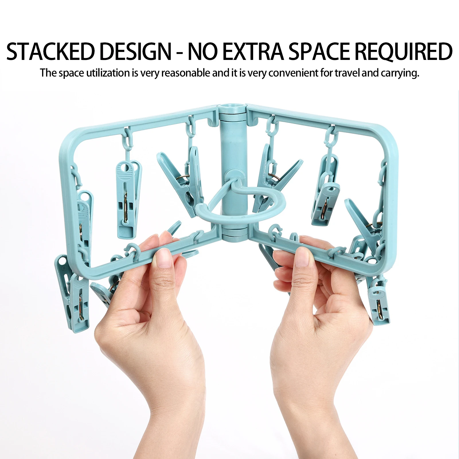

Portable Clothes Hangers Foldable Plastic Clothesline For Camping Travel Use Laundry Room Storage Rack Multifunction Clothespin