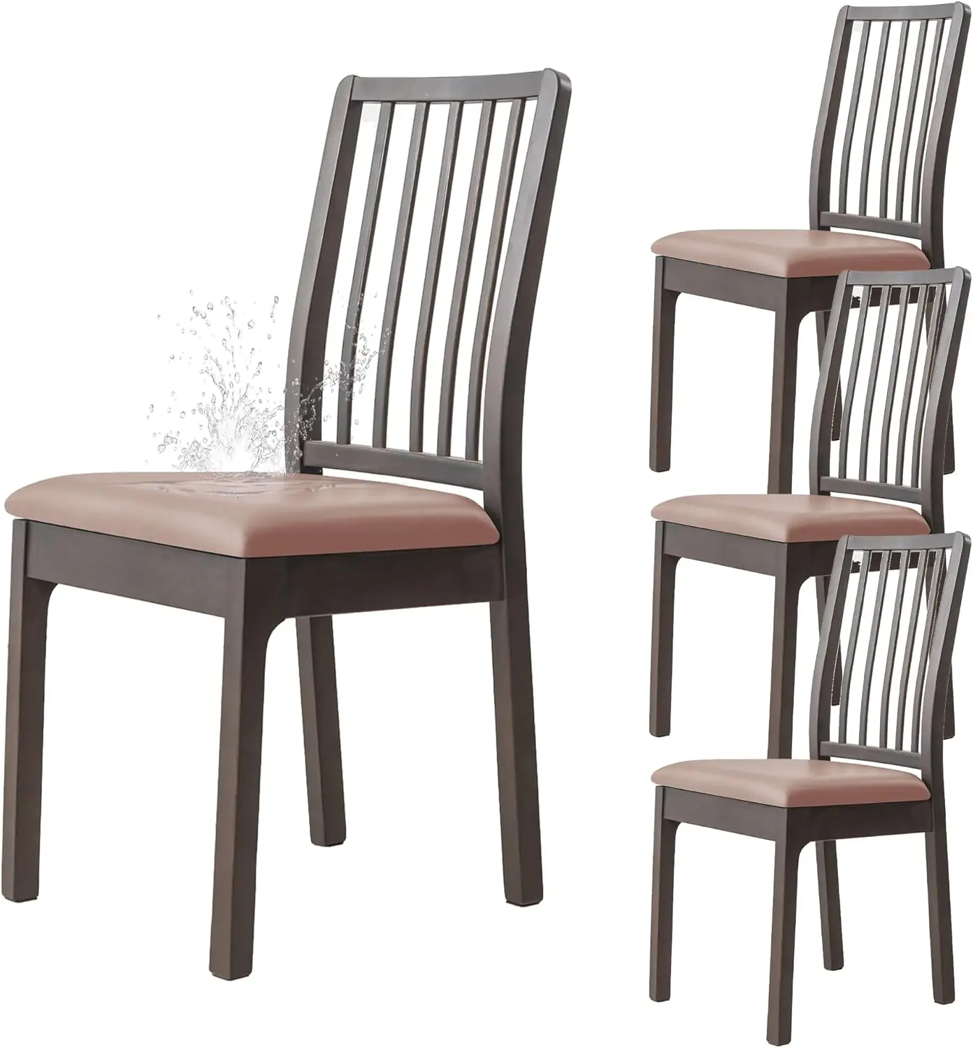 

Chair Seat Covers Set Of 4, Pu Leather Waterproof Seat Covers, Stretch Chair Cover For Dining Room Chair Protector Slipcover
