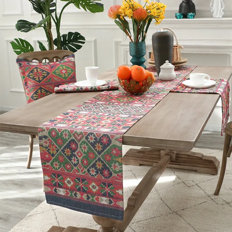 Mediterranean European imitation table flag retro ethnic style Bohemian long dining table cloth tea table TV cabinet cover Busta