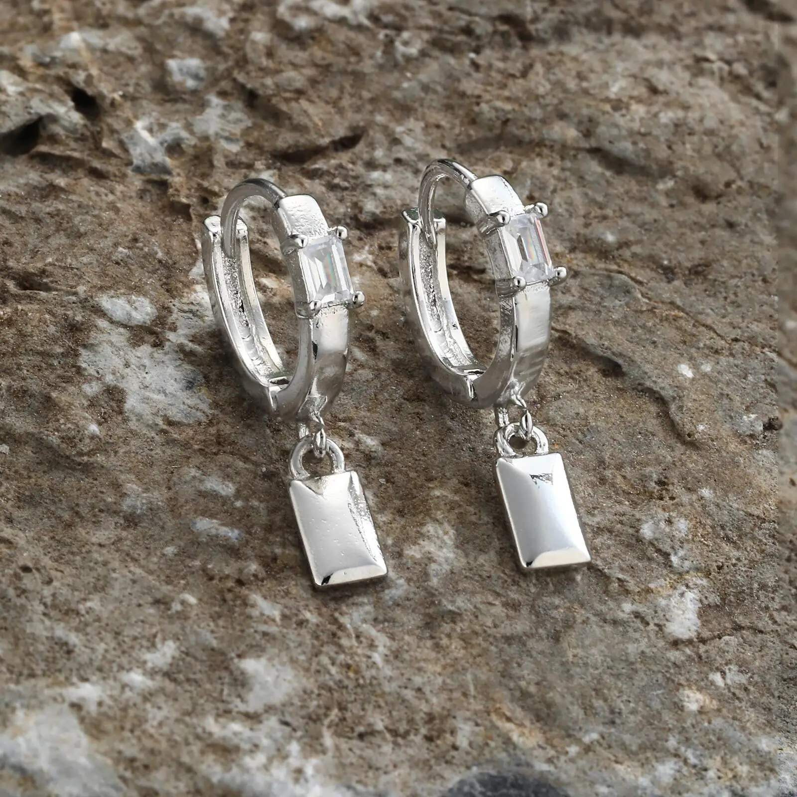 Mens Hoop Earrings,Hiphop Small Square Geometry Ear Drop,Stylish Classic Jewelry Gifts