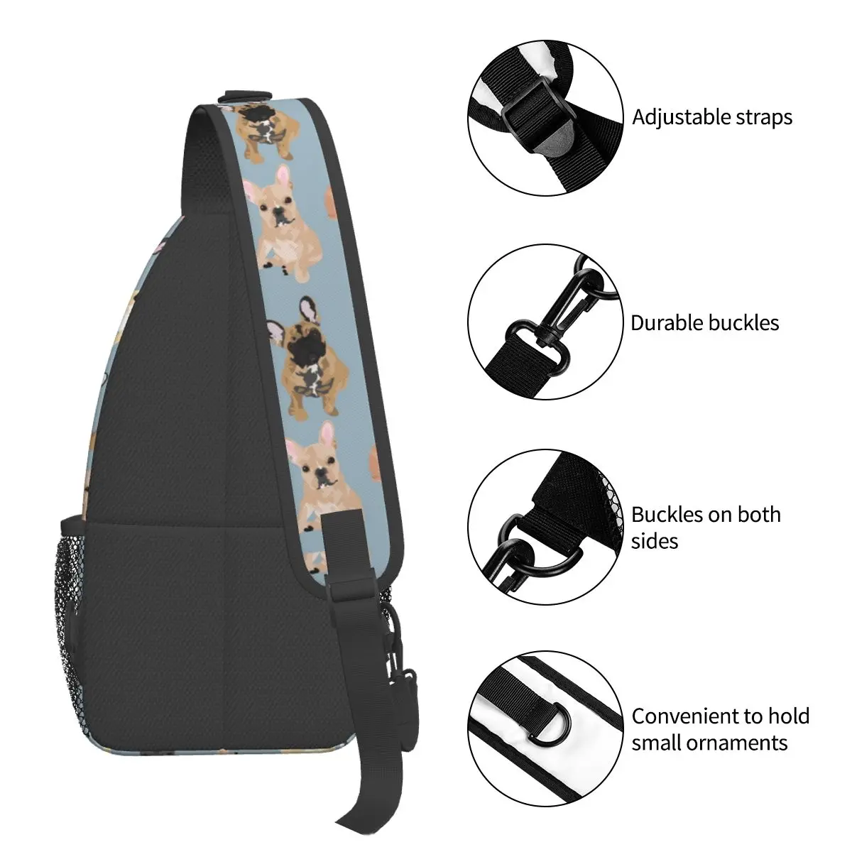 Frenchie buldog francuski torba typu Crossbody Sling Bag moda torba na klatkę piersiowa śliczne mops pies plecak na ramię Daypack Travel turystyka plecak podróżny