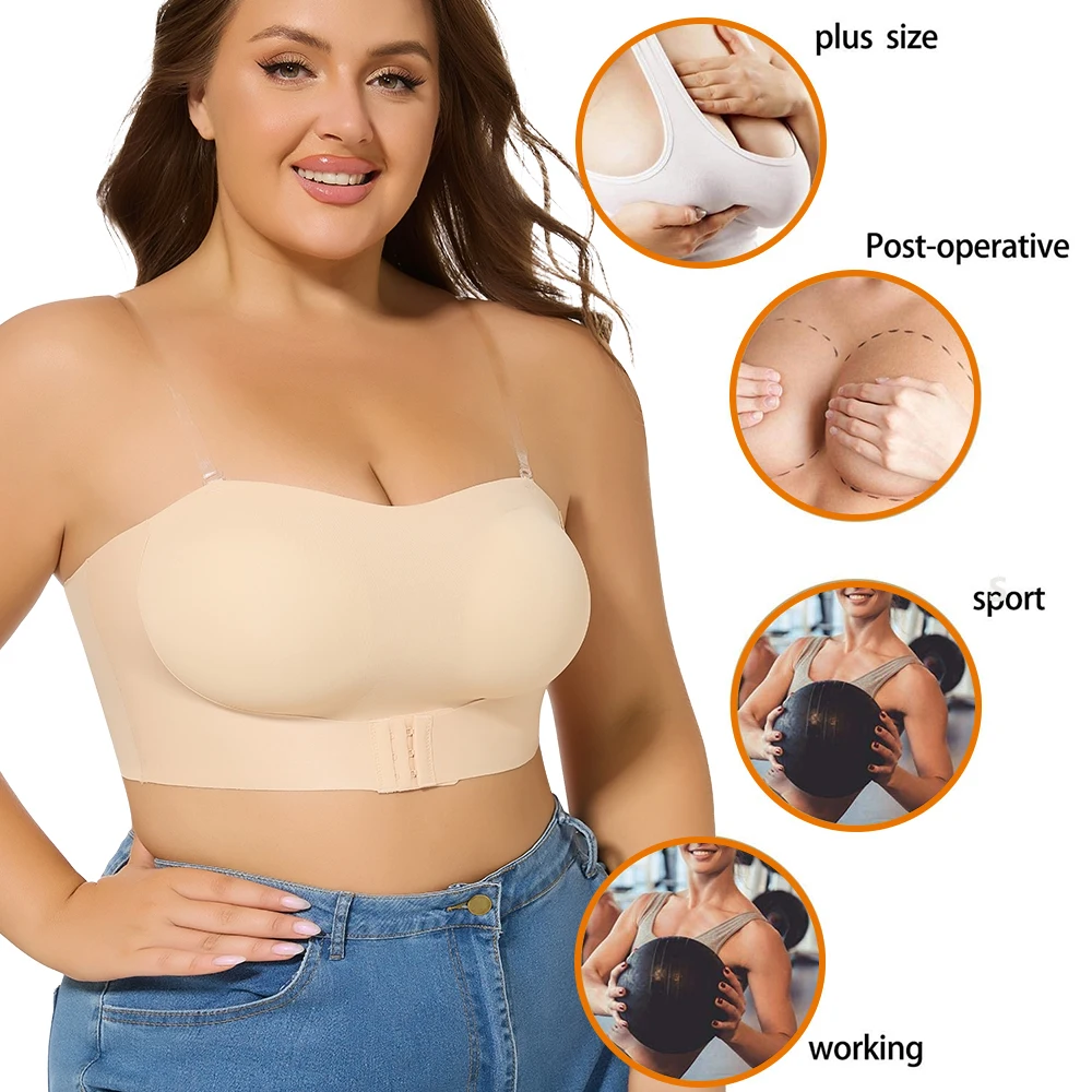 Dámská sexy push-up podprsenka XL-4XL, bez kostic, prodyšná, protiskluzová, s odnímatelnými ramínky, push-up podprsenka pro větší prsa, velikost 2025 - náhled 4