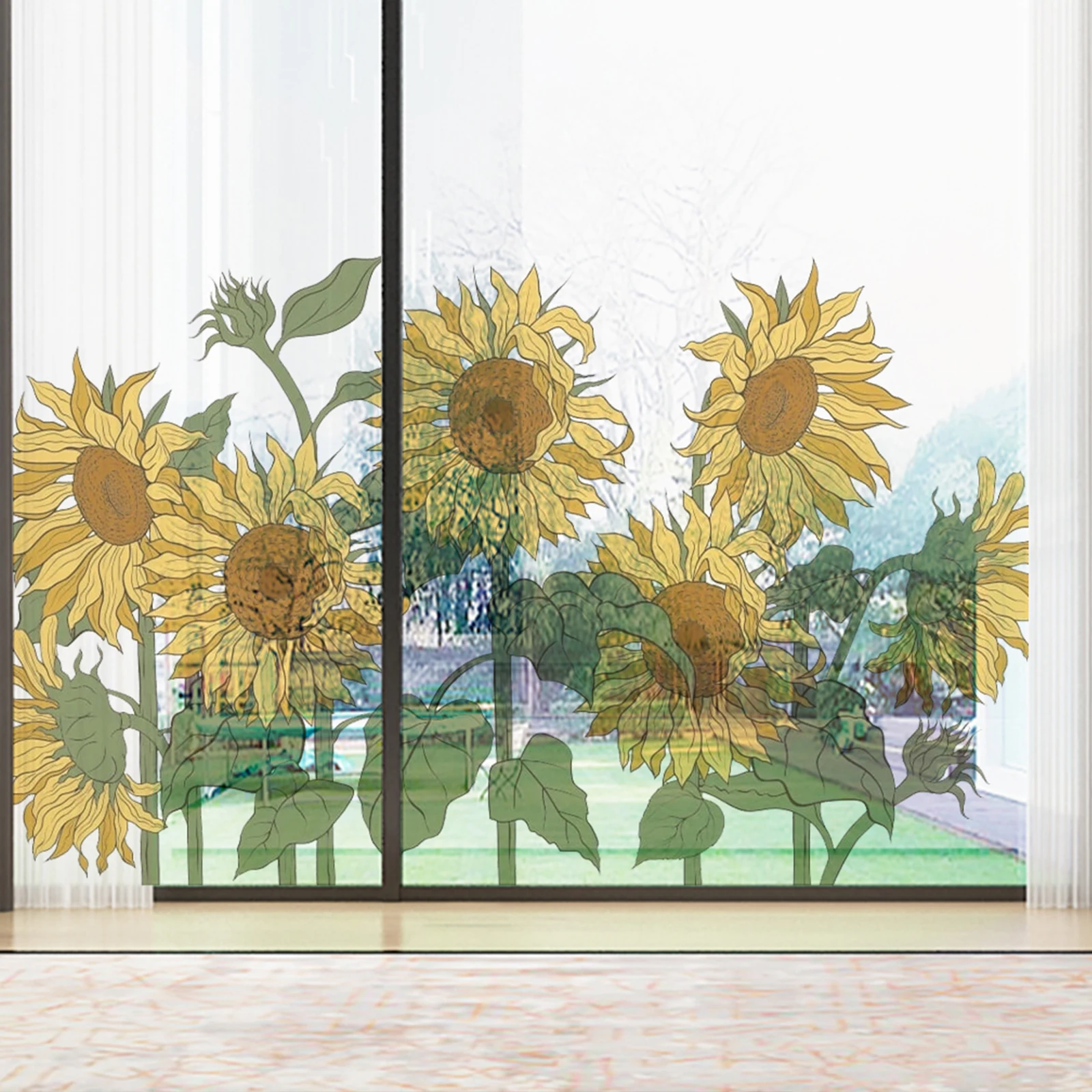 1pc Sunflower Window Sticker Balcony Bedroom Window Sticker Beautify Glass Windows