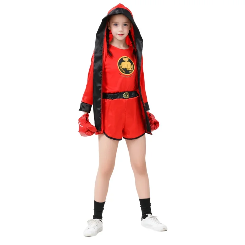 Kids Boxer Cosplay Uniform Costume With Boxing Gloves Halloween Carnival Party