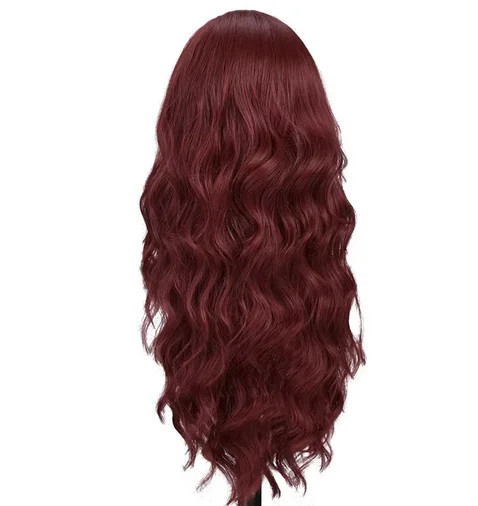 New fashion parting wig for ladies wine red long curly hair synthetic fiber high temperature silk wig full head cover