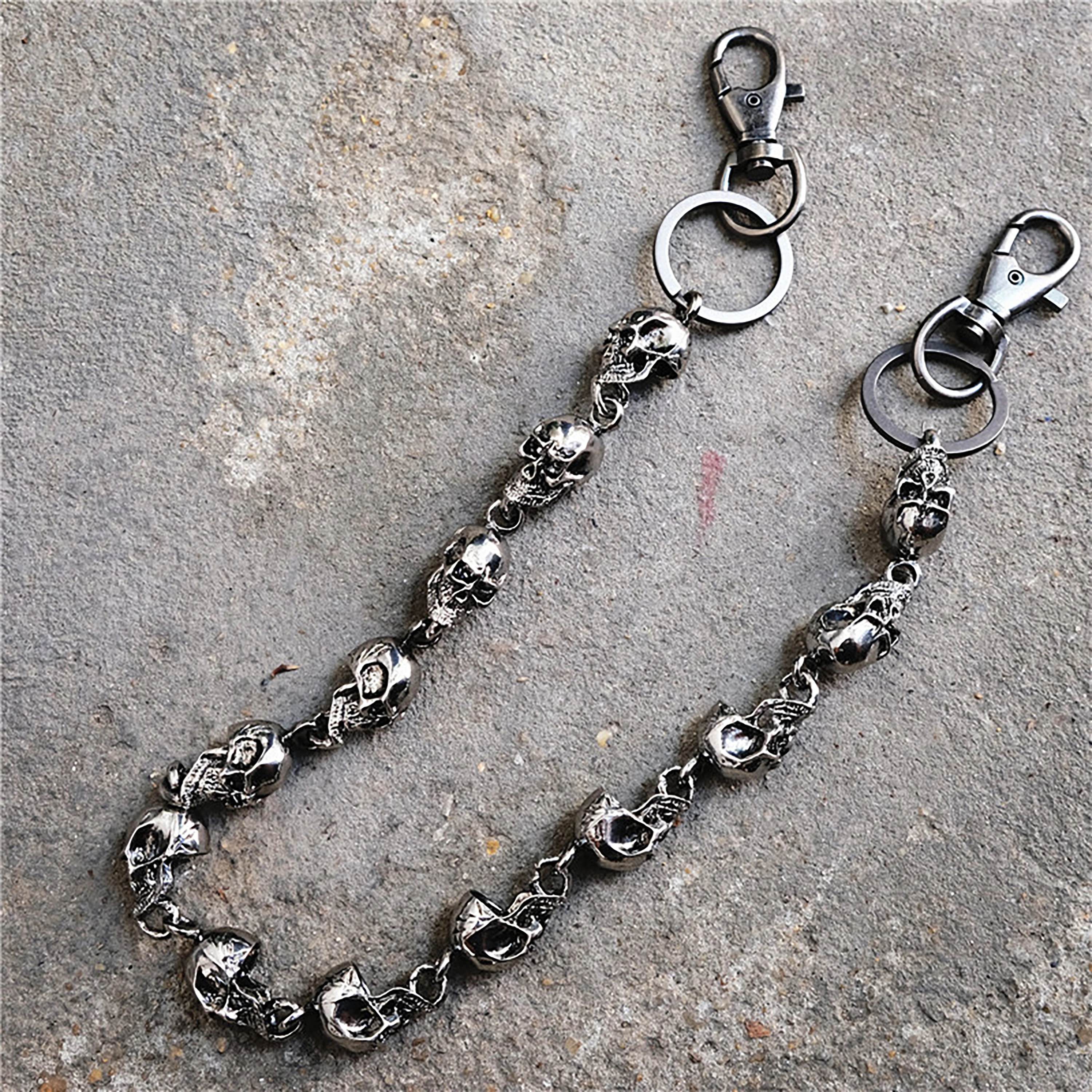 

23 inches long Gothic Punk biker pirate skull wallet jean trouser keychains spring chain clasp links Gunmetal plated