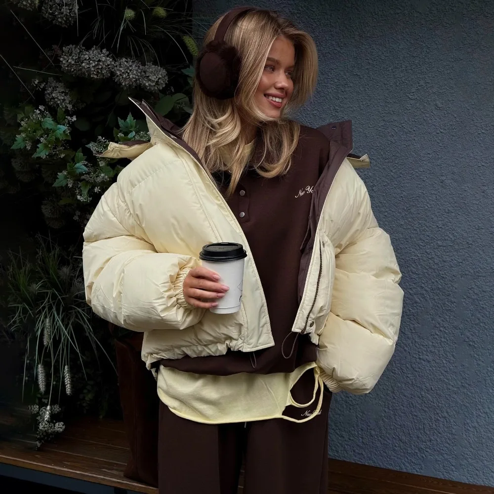 Chaqueta de algodón con pan de Color contrastante para mujer, chaqueta cálida con capucha para uso diario, para oficina, senderismo al aire libre, otoño e invierno