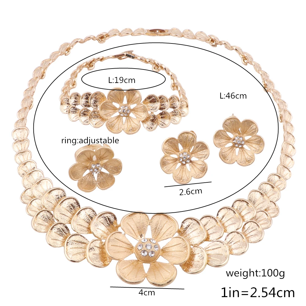 Fashion Jewelry Sets Nigeria Dubai Gold Color Necklace Earring Set for Women Africa Bead Bridal Flower Jewelry Set Wedding Gifts