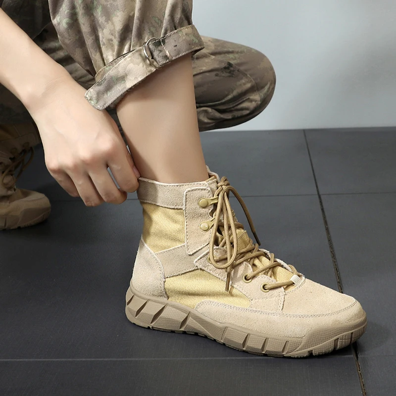 

Spring outing, military training, outdoor hiking shoes for men and women, yellow boots for couples, anti desert boots