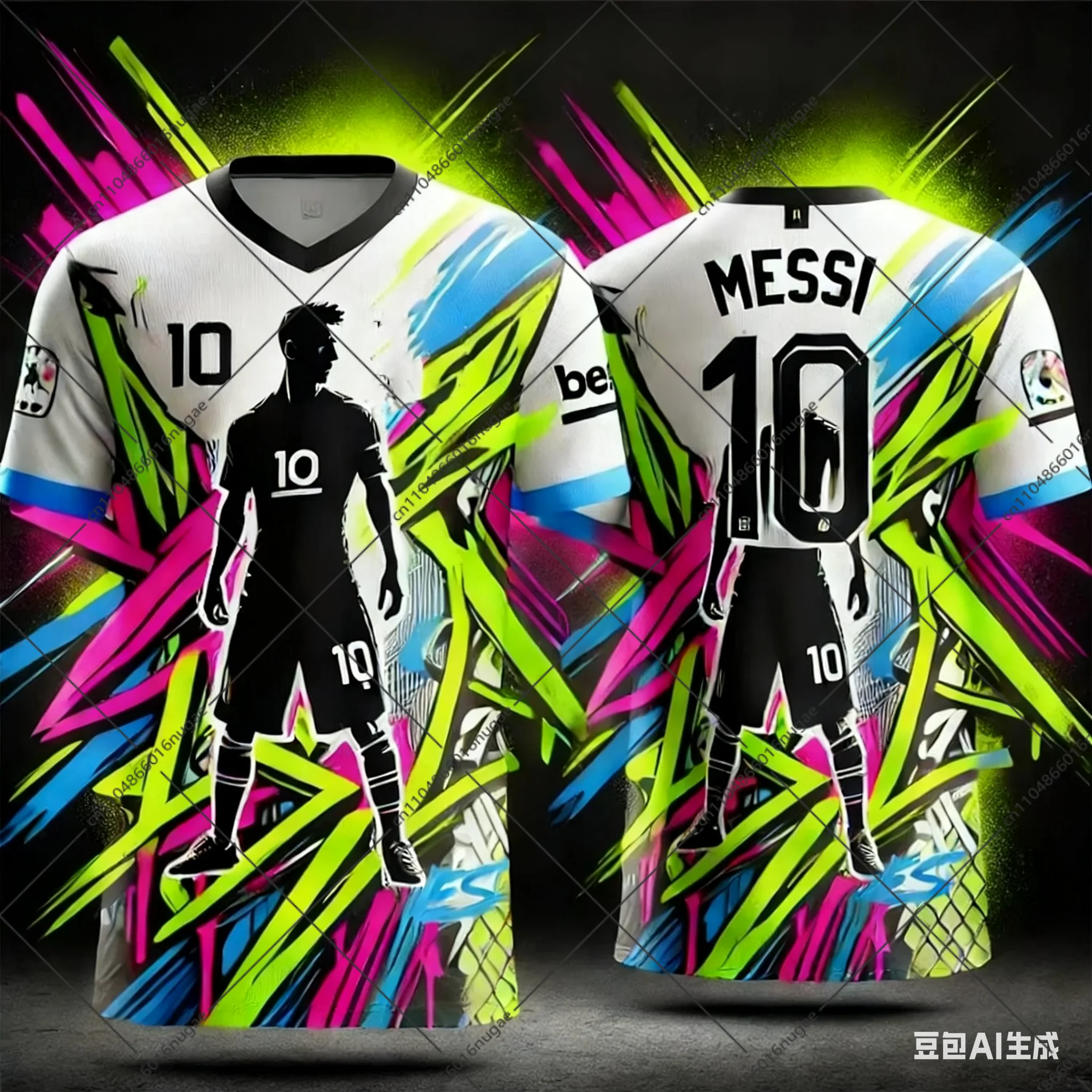 2526 ميسي 10 الكتابة على الجدران AI تصميم كرة القدم جيرسي للأطفال والكبار الشارع نمط قميص كرة القدم الصيف التدريب المحملة طبعة خاصة مروحة #5