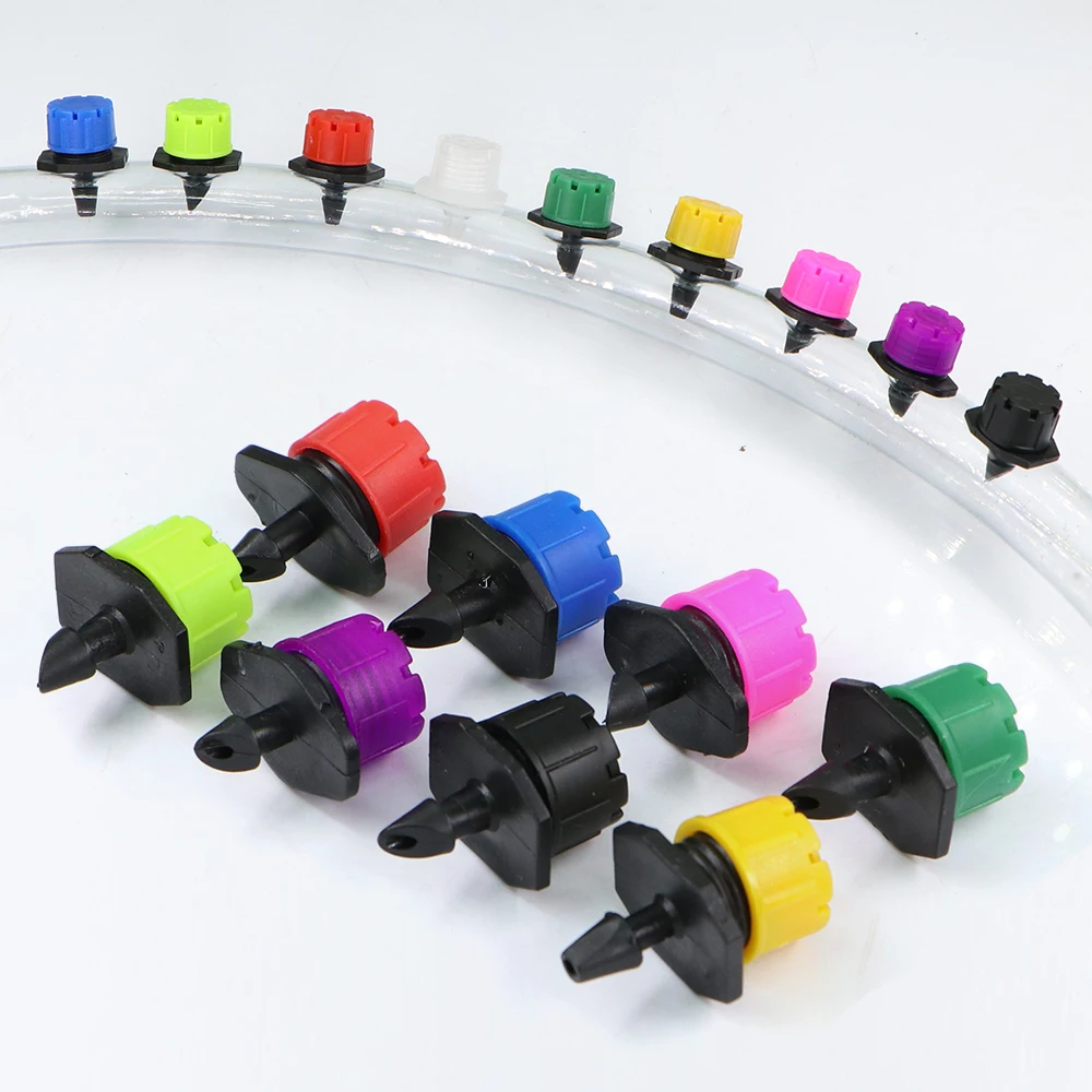 

100pcs 8-color Adjustable Irrigation Misting Micro Flow Dripper Drip Head for 1/4'' 4/7mm Hose Garden Sprinklers Watering Tools