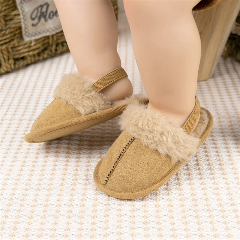 Baby Slippers Cute Plush Patchwork Casual Princess Flats Anti-slip Walking Shoes for Newborn Boys Girls Autumn Winter