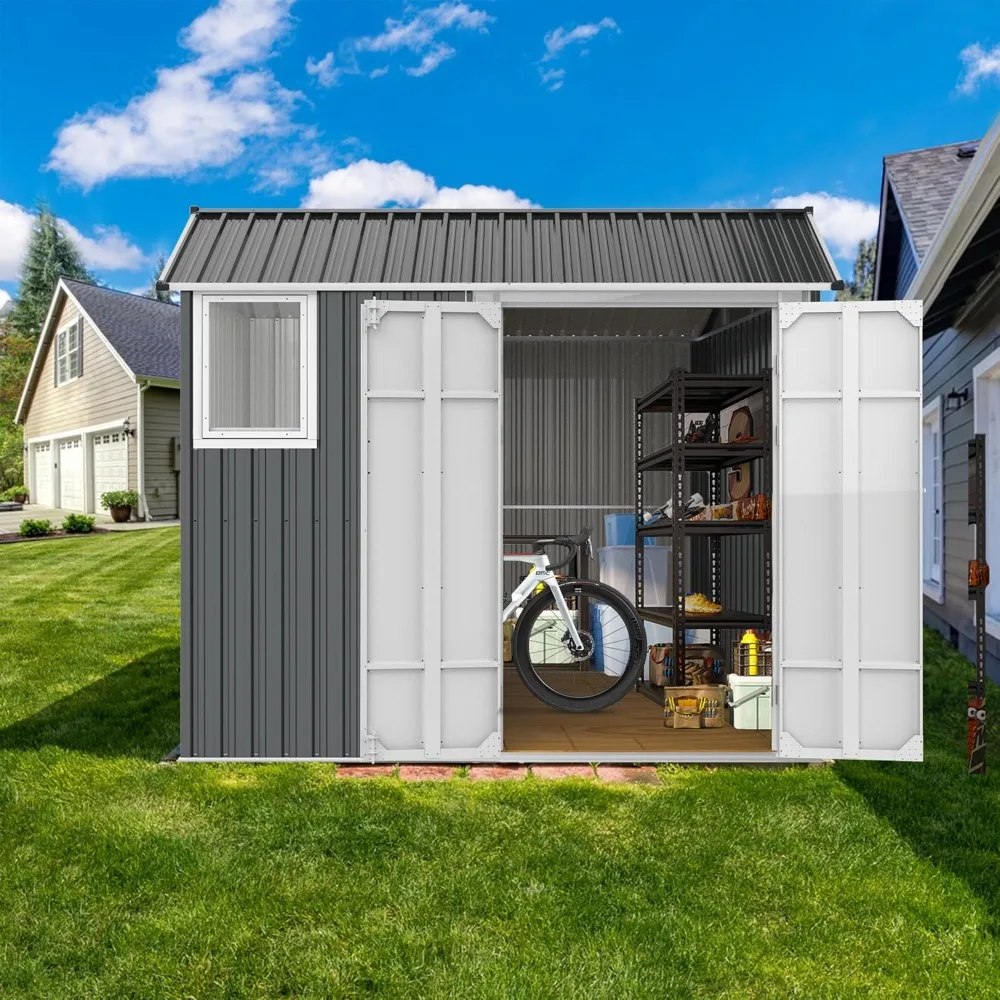 

Outdoor Shed,with Windows, 8x6ft,Double Locked Metal Garden Shed, Storage Room with Sloping Roof, for Backyard, Garage,Tool Shed