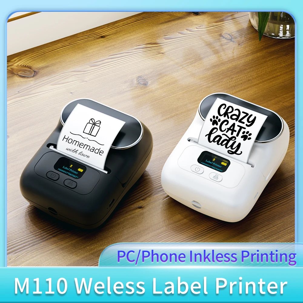 Phomemo M110 Mini Printer Label Printer Portable Thermal Label Maker Stickers Pocket Labeling Machine Label Printer for Mobile