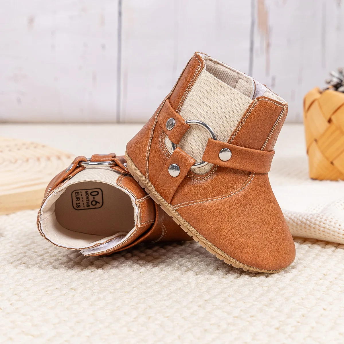 Kids'Casual Shoes Boots Toddler Solid Color PU Leather Winter Shoes For Baby Soft Bottom Anti-slip Brown White Size 11-13