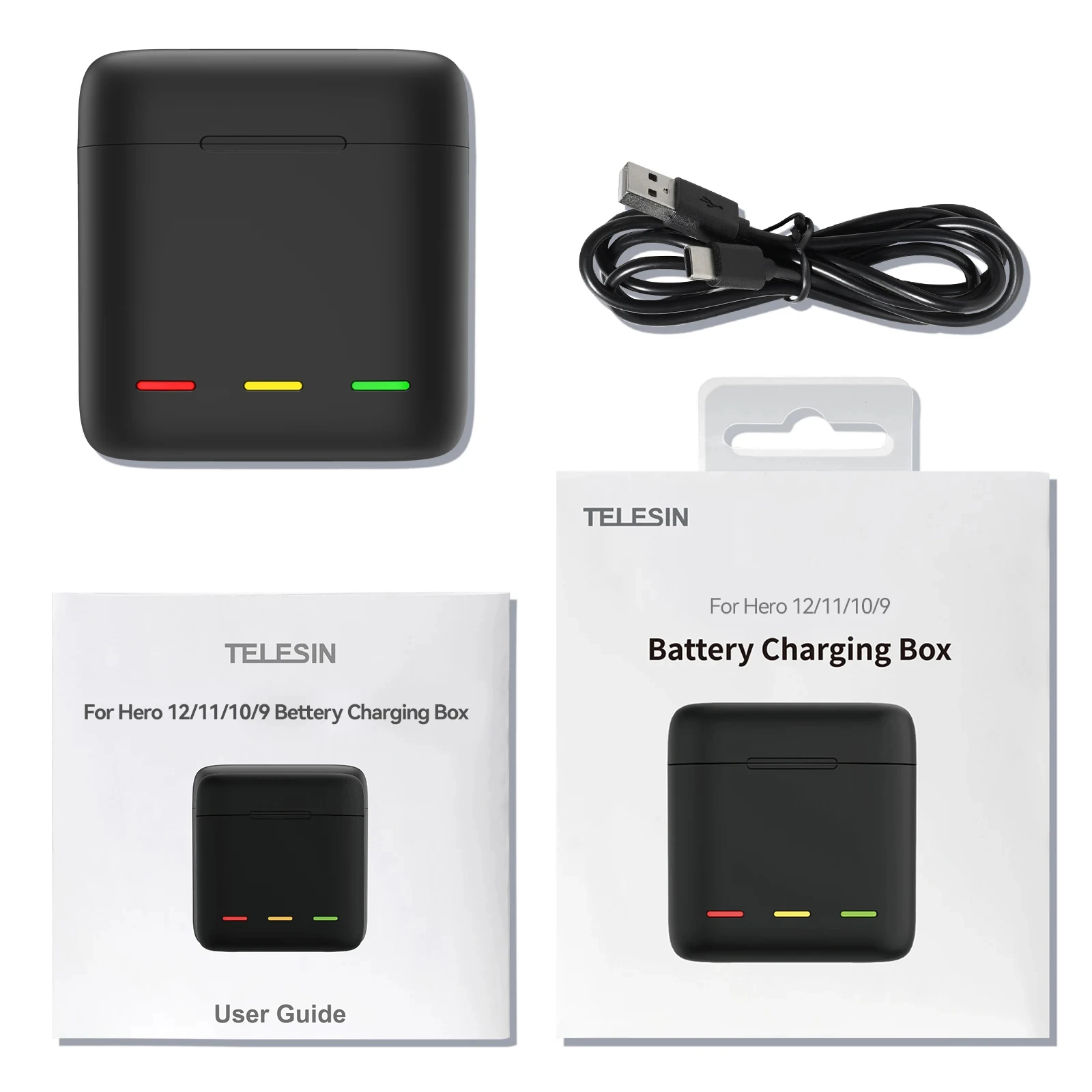 TELESIN التحمل شاحن بطارية المحمولة شحن سريع تخزين ل GoPro بطل 12 11 10 9 ملحقات كاميرا العمل الأسود