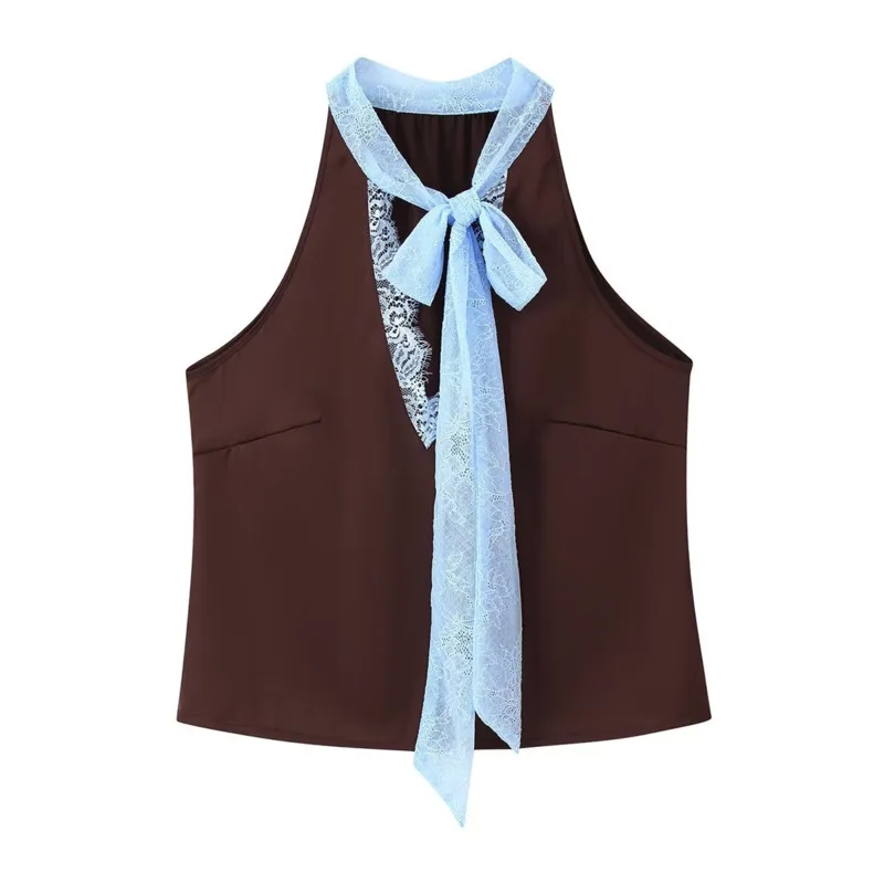 

Новый комплект: топ с кружевными вставками и юбка средней длины, женский летний модный элегантный универсальный костюм с кружевной отделкой, коричневый, для путешествий и отпуска