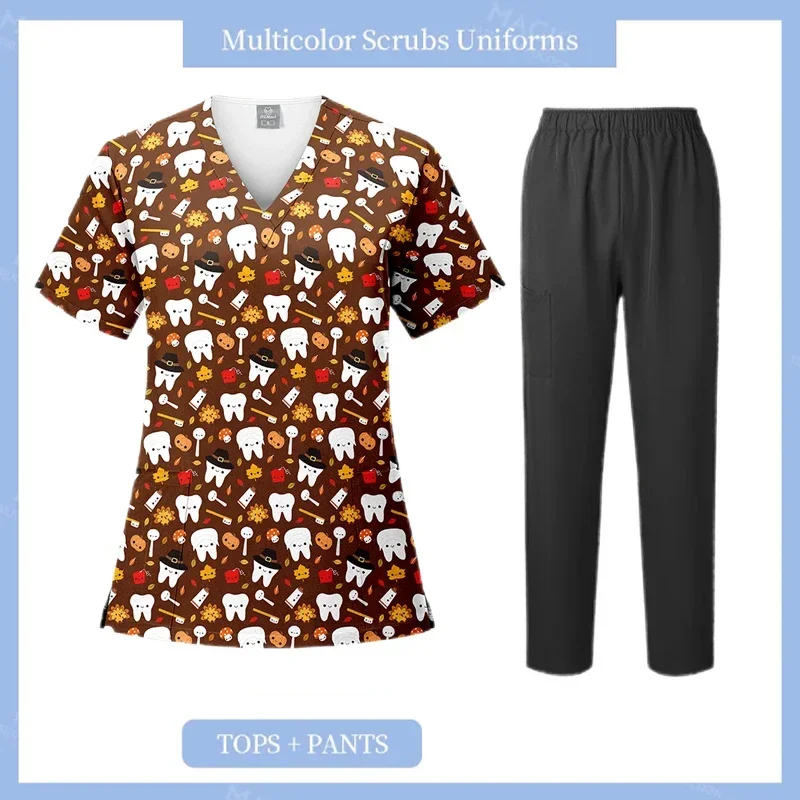 Scrub elastico Top Uniformi mediche Scrub stampato Top Donna Bellezza Spa Uniforme Infermieristica medica Abiti da lavoro Dottore Infermiera Scrub