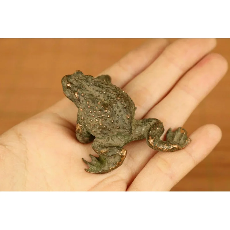 old bronze hand casting fortune frog statue netsuke jin chan tea pet tray deco