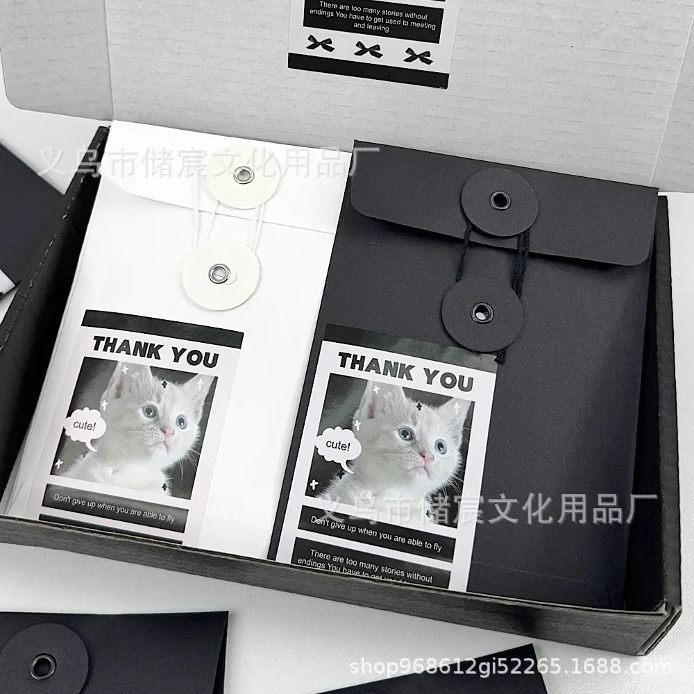 10Pcs INS Simple Advanced Black/White Kraft Paper Bag KPOP 3-inch Photo Card Packing Deco Envelope Novel Card Business Packaging