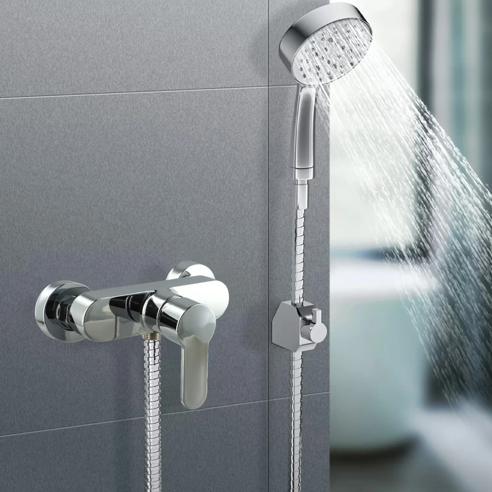 

Домашний душ, хромированный настенный смеситель для современной ванной комнаты, дальность центра 135–65 мм, хромированный смеситель для душа