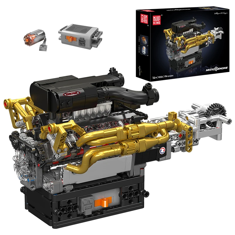 

Mold King 974pics, 10224 автомобильные игрушки, моторизованный двигатель V12, строительный блок в сборе, набор кирпичей двигателя V12, детский рождественский подарок