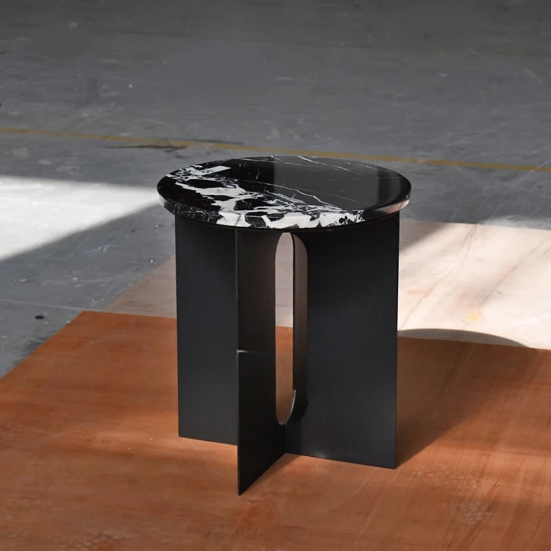 

Nordic minimalist designer round natural Bulgari black marble luxury stone edge small apartment sofa corner