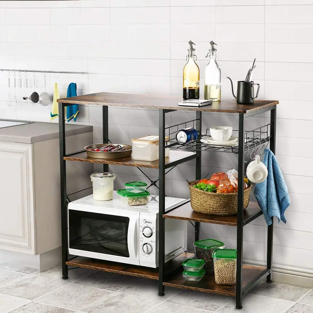 Industrial Kitchen Baker Rack Utility Storage Shelf Microwave Stand 3-Tier Kitchen Storage Cart Table for Spice Rack Organizer