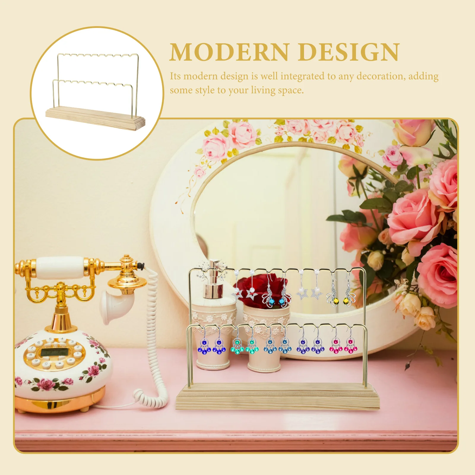 

Earring Display Stand Jewelry Organizer Rack Tabletop Metal Holder Safe Smooth Firm Base Modern Wood Earrings Holder