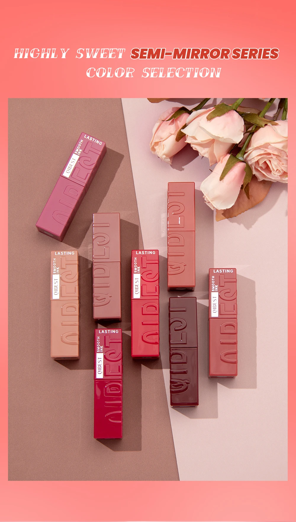 QIBEST Wässrige Glanz-Lippenglasur, feuchtigkeitsspendend, langlebig, sexy roter flüssiger Lippenstift, spiegelglänzender Lipgloss, Tönung, Kosmetik für Frauen – Detail 6