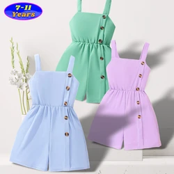 2024 Kids Girls Jumpsuit Girl Overalls Chic Summer Sling Beach Party Girls Romper Clothes Radiant Children Bodysuit 8-12 Years