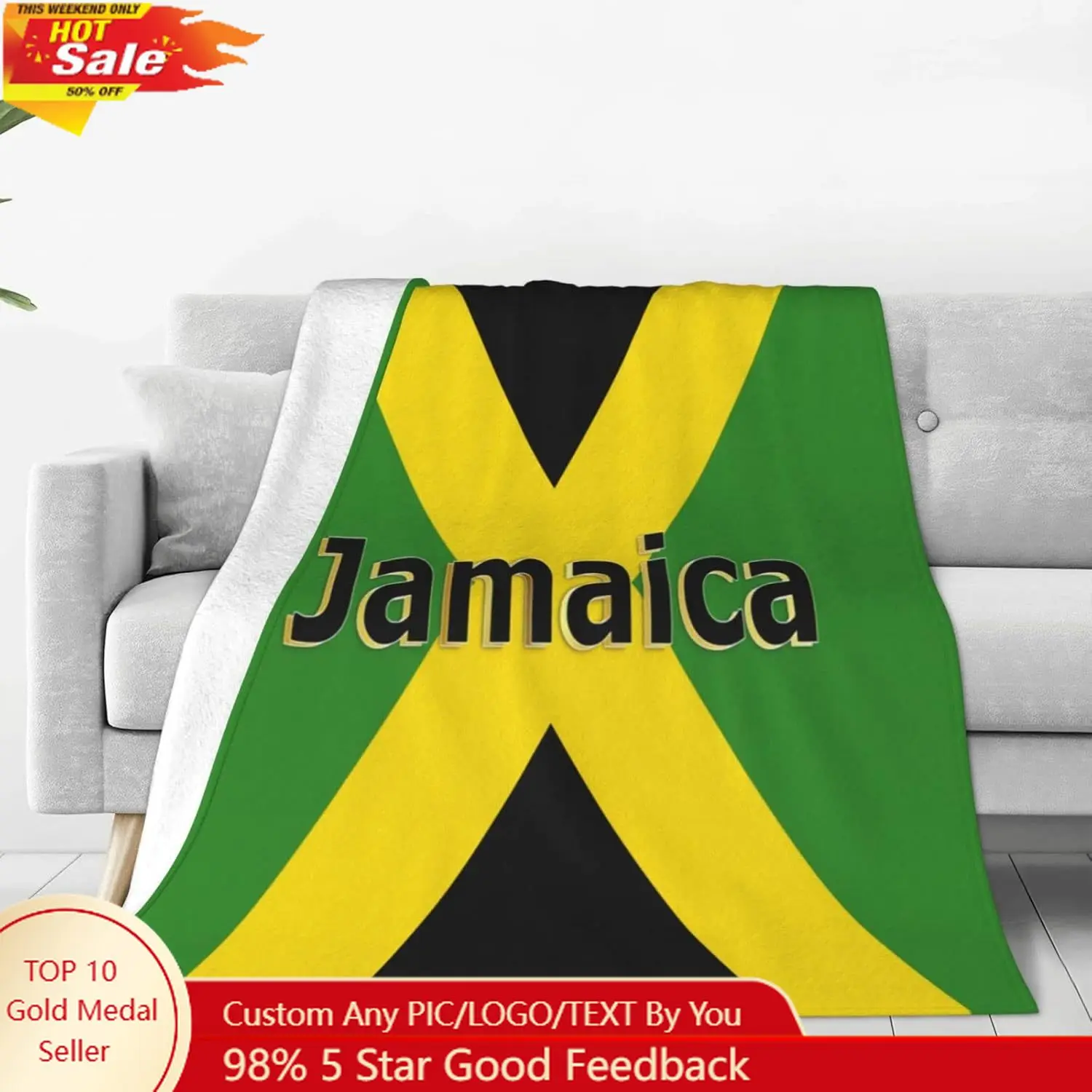 

Retro Jamaican Kingdom Flag Throw Blanket Fleece Blanket Soft Cozy Warm Jamaica Flannel Blanket for Living Room Couch Bed Office