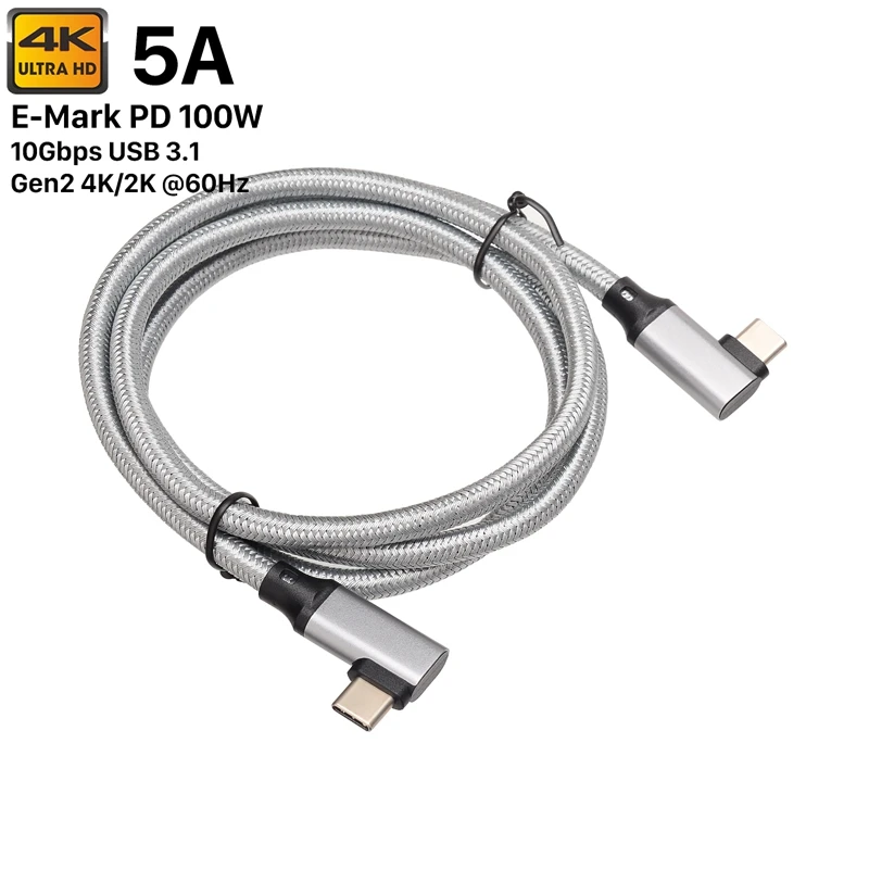 Cable USB 3,2 tipo C Gen 2, línea de ángulo recto de 10Gbps, Cable corto de carga rápida PD 4K 60Hz para más dispositivos tipo C