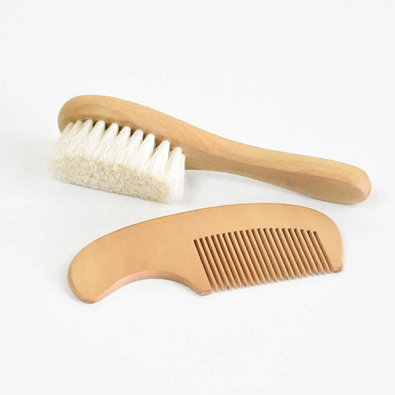 Baby Care Pure Natural Wool Soft Baby Wooden Brush Comb Brush Baby Hairbrush Newborn Infant Comb Head Massager For Baby Shower